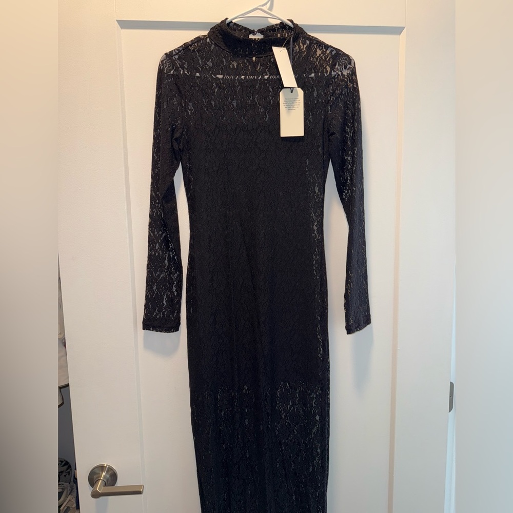 Abercrombie & Fitch Black Long Sleeve Lace Dress